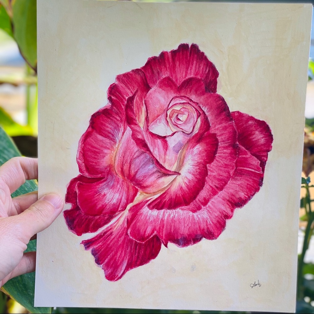 Budding Rose: Watercolor Flower Print 8x8
